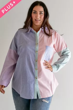 wholesale clothing plus multi color stripe button down shirt davi & dani