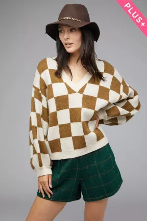 wholesale clothing plus checker v neck sweater top davi & dani