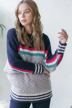wholesale clothing striped popcorn sweater with hoodie davi & dani