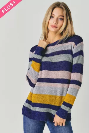 wholesale clothing plus stripe round neck sweater top davi & dani