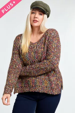 wholesale clothing plus multi color v neck long sleeve sweater davi & dani