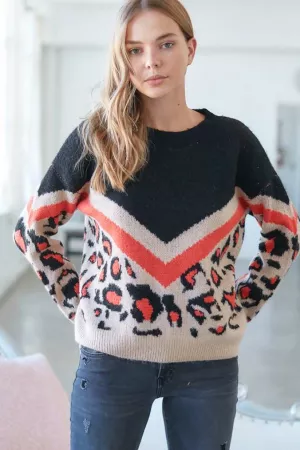 wholesale clothing leopard color block oversize sweater davi & dani