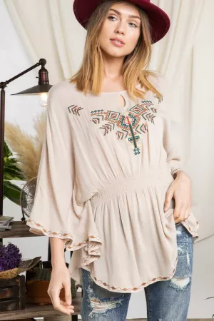wholesale clothing embroidery front with smocked waist tunic top davi & dani