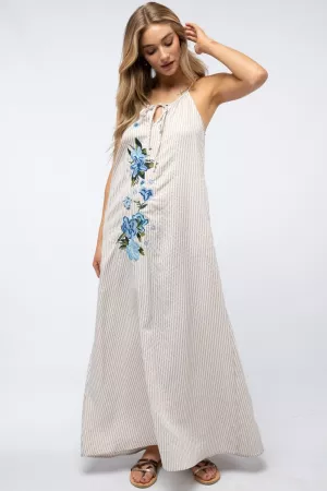 wholesale clothing floral emboirered stripe maxi dress davi & dani