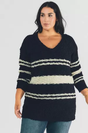 wholesale clothing plus stripe v neck long sleeve sweater davi & dani