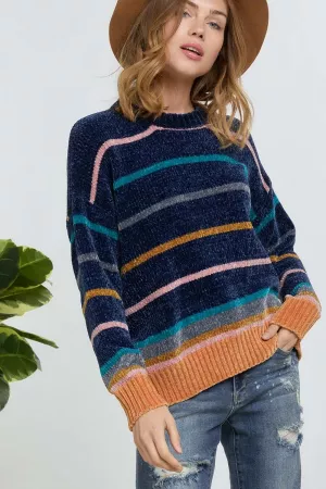 wholesale clothing round neck striped long sleeve sweater davi & dani