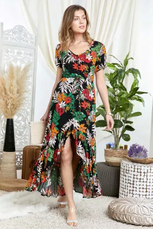 wholesale clothing bold vivid floral botanical hi-lo maxi dress davi & dani