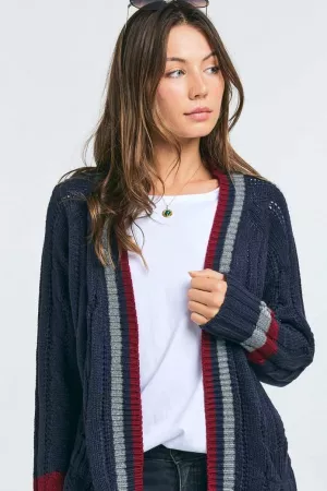 wholesale clothing chord knit strip accent cardigan davi & dani