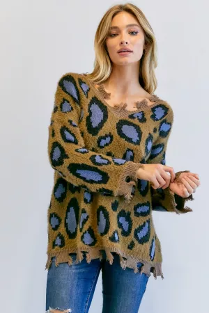 wholesale clothing animal print v-neck sweater davi & dani