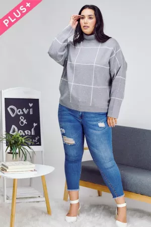 wholesale clothing grid pattern accent mock neck sweater davi & dani