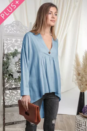 wholesale clothing plus solid v-neck long sleeve high-low tunic top davi & dani
