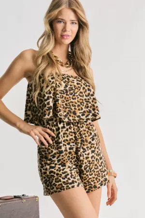 wholesale clothing leopard animal print tube romper davi & dani