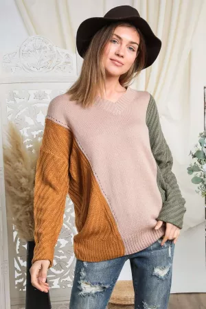 wholesale clothing color block long sleeve round neck sweater davi & dani