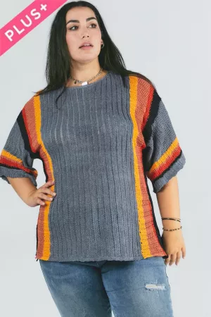 wholesale clothing stripe accent ribbeb knit sweater davi & dani