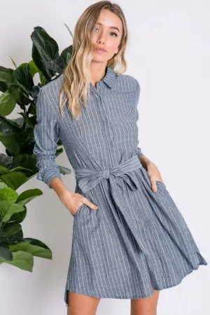 wholesale clothing stripe print button down shirt dress davi & dani
