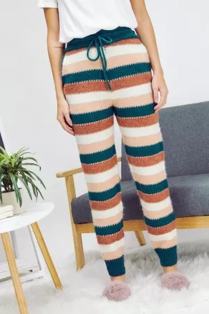 wholesale clothing multi stripe knit pant with waist tie davi & dani