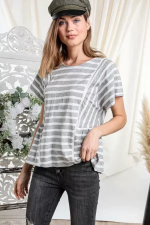 wholesale clothing striped elastic waist dolman top davi & dani