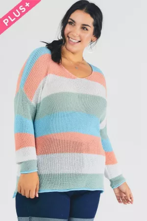 wholesale clothing colorblock striped sheer lightweight sweater davi & dani