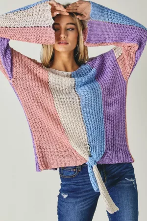 wholesale clothing colorblock striped open fishnet knit cozy sweater davi & dani