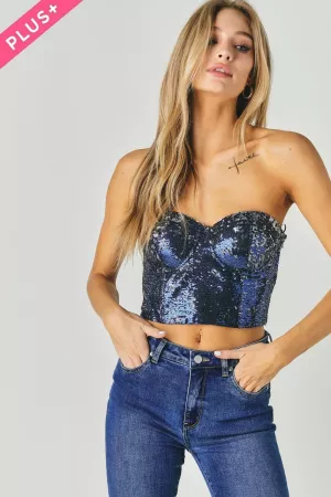 wholesale clothing plus sequined strapless cropped top davi & dani