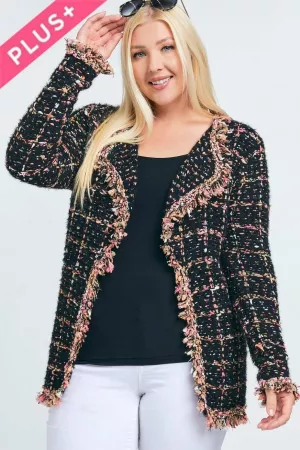 wholesale clothing mixted color structured tweed with fringe jacket davi & dani