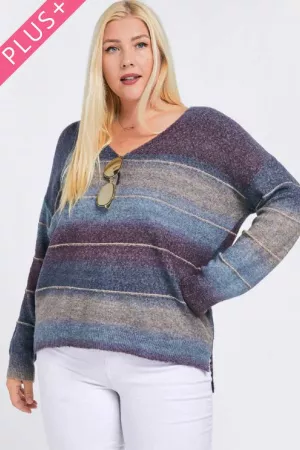 wholesale clothing plus color block long sleeve v neck sweater davi & dani