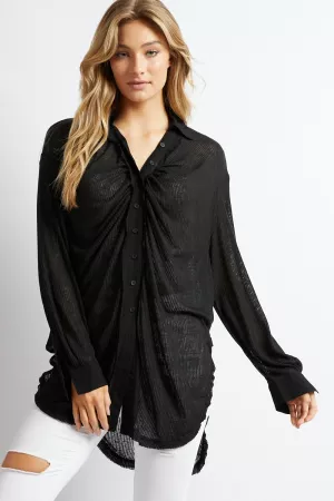 wholesale clothing solid button down ruched shirt davi & dani