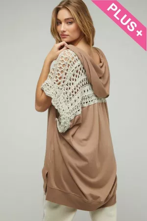 wholesale clothing plus solid v neck crochet sleeve top davi & dani