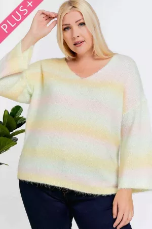wholesale clothing oversize stripe dye v neck sweater top davi & dani