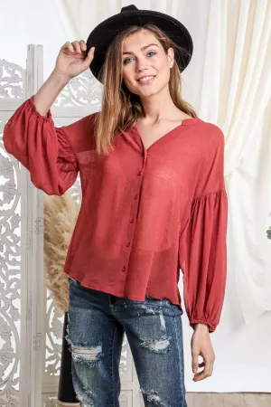 wholesale clothing loose fit solid blouse with shirring sleeve top davi & dani