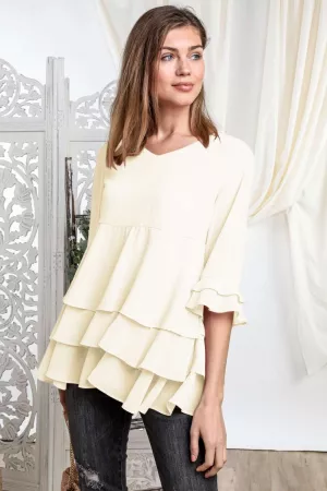 wholesale clothing tiered accent 3/4 sleeve blouse top davi & dani