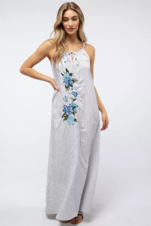 wholesale clothing floral emboirered stripe maxi dress davi & dani
