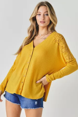 wholesale clothing lace detailed solid button down henley top davi & dani