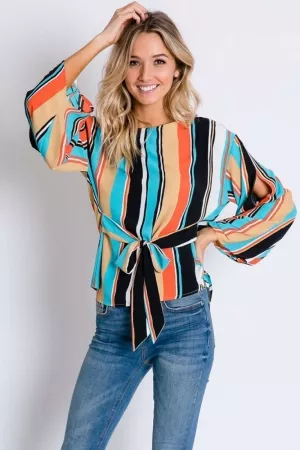 wholesale clothing classy bold striped boatneck puff sleeve blouse davi & dani