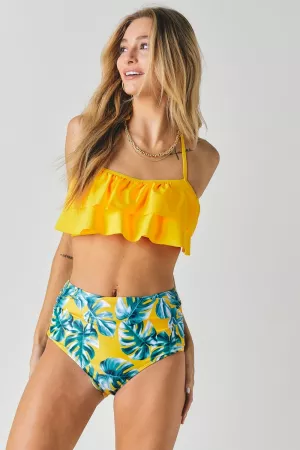 wholesale clothing solid ruffle top and printed bottom swimsuit davi & dani