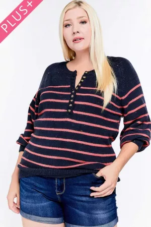 wholesale clothing plus striped long sleeve v neck sweater davi & dani