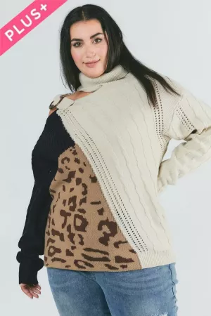wholesale clothing plus turtle neck color block cutout sweater davi & dani