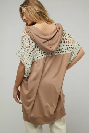 wholesale clothing solid v neck crochet sleeve top davi & dani