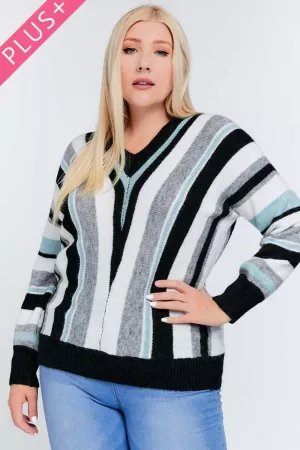 wholesale clothing striped v neck long sleeve sweater davi & dani