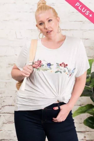 wholesale clothing plus size floral embroidery accent tee davi & dani