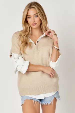 wholesale clothing solid v neck short sleeve sweater davi & dani