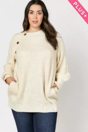 wholesale clothing plus solid round neck button down sweater davi & dani
