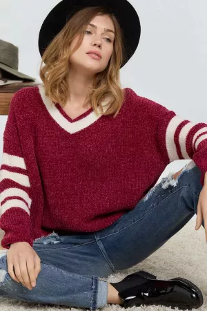 wholesale clothing v neck sleeve striped  sweater davi & dani