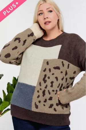 wholesale clothing plus printed round neck long sleeve loose sweater davi & dani