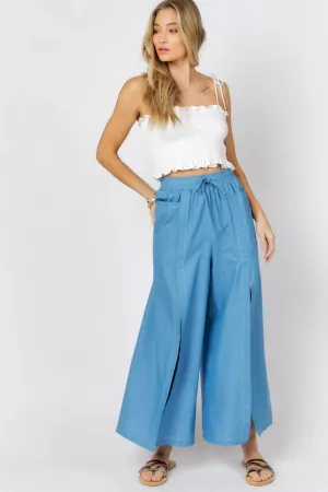 wholesale clothing solid front slit casual pant with pockets davi & dani