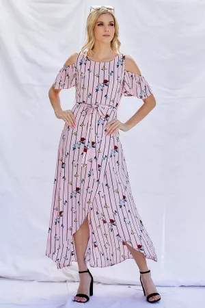 wholesale clothing stripe and floral maxi wrapped dress davi & dani