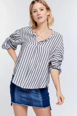 wholesale clothing twist ruched sleeve stripe blouse davi & dani