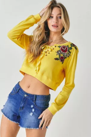 wholesale clothing floral embroidered cropped sweatshirt davi & dani