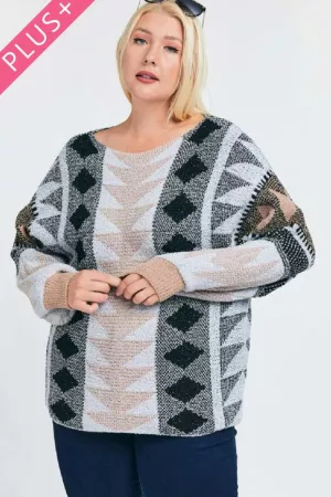 wholesale clothing plus printed round neck long sleeve loose sweater davi & dani