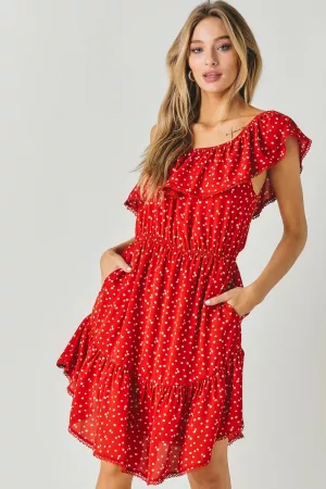 wholesale clothing polka dot ruffle one shoulder mini dress davi & dani